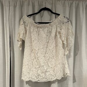 Lulu's Cream Lace Off-Shoulder Blouse